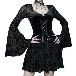 Vintage Gothic Long Sleeve Black Mini Dress