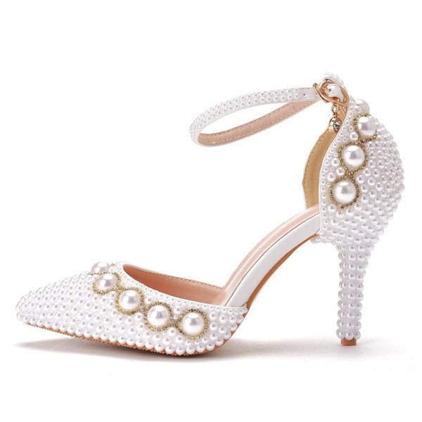 White Pearl And Diamond Heels