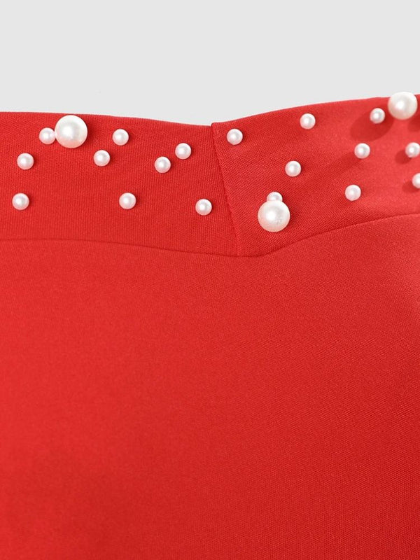 White Pearl Bodycon Red Dress