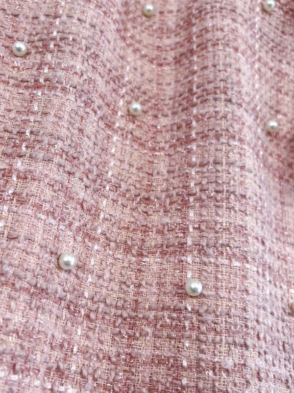 Long Sleeve Pink Dress With Pearls