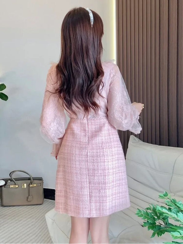 Long Sleeve Pink Dress With Pearls