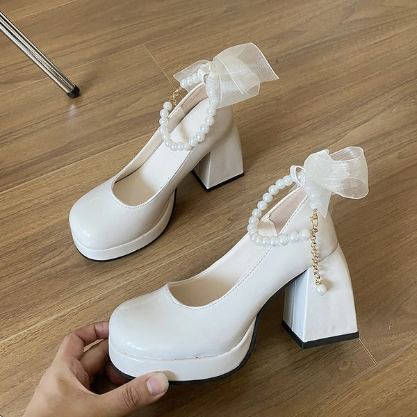 White Pearl Platform Heels