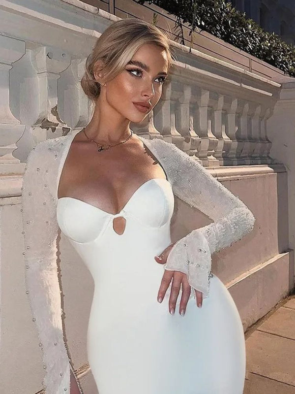 White Dress With Pearl Sleeves