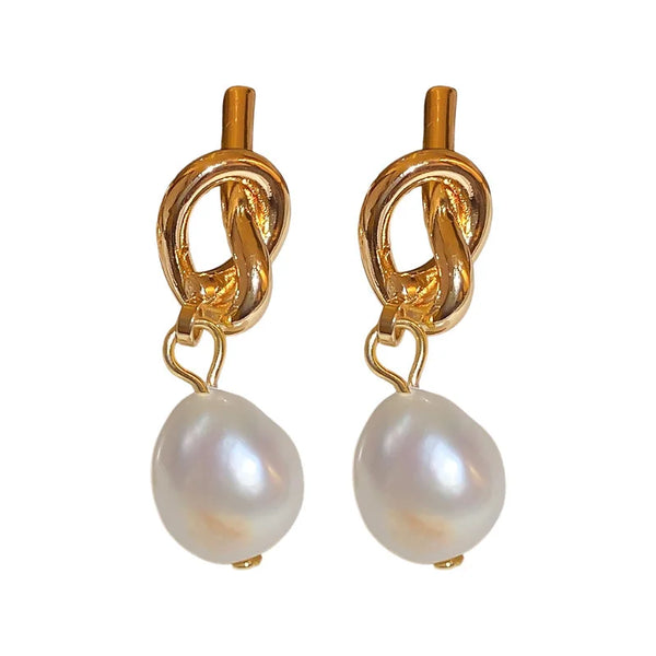 Bean Spliced Pearl Drop Earrings