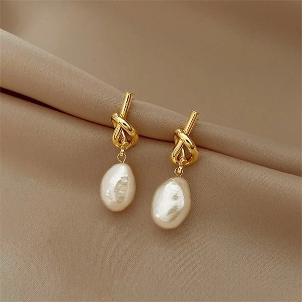 Bean Spliced Pearl Drop Earrings