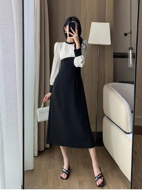 Black And White Long Sleeve Dress