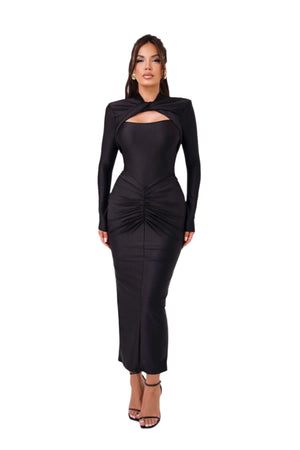 Black Elegant Long Sleeve Long Dress