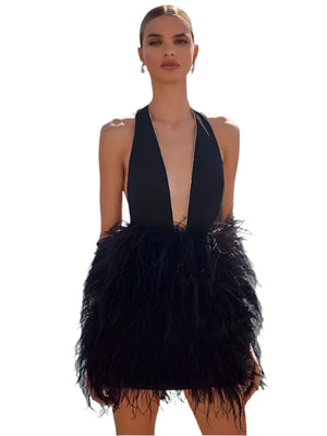 Black Feather Mini Dress