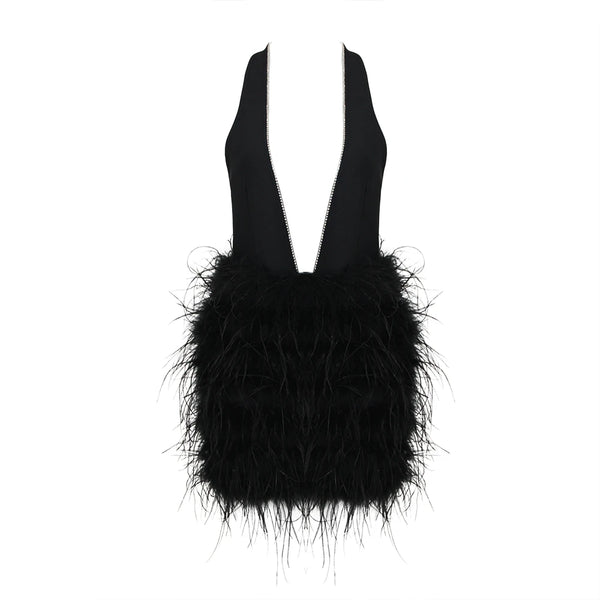 Black Feather Mini Dress