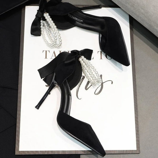 Black Heels With White Pearls