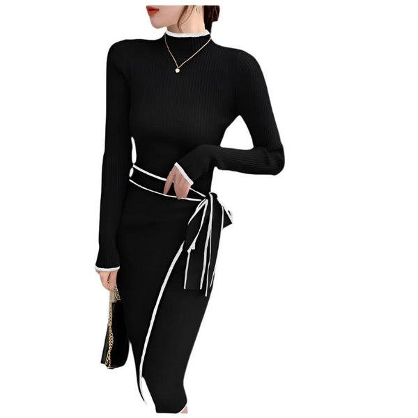 Black Long Sleeve Knit Midi Dress