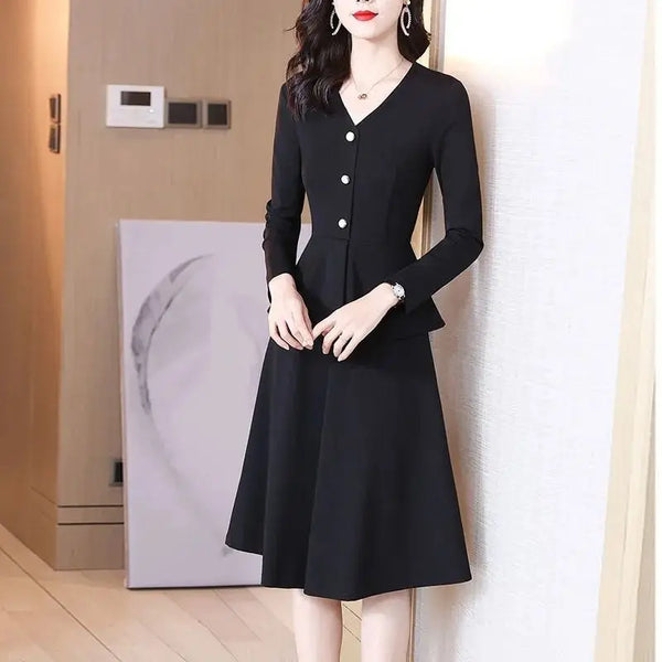 Black Long Sleeve Midi Dress