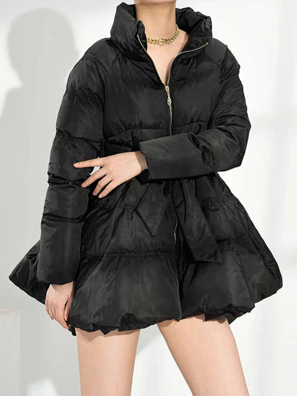 Black Mini Dress Style Puffer Jacket