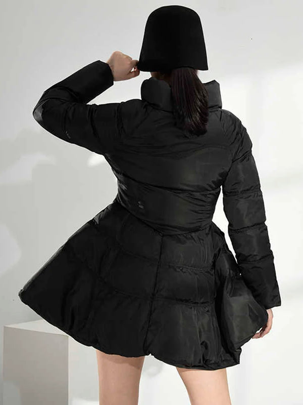 Black Mini Dress Style Puffer Jacket