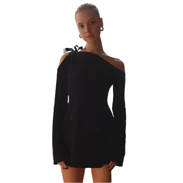 Black Off The Shoulder Long Sleeve Mini Dress