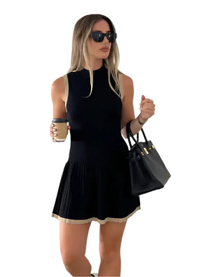 Black Pleated Mini Dress