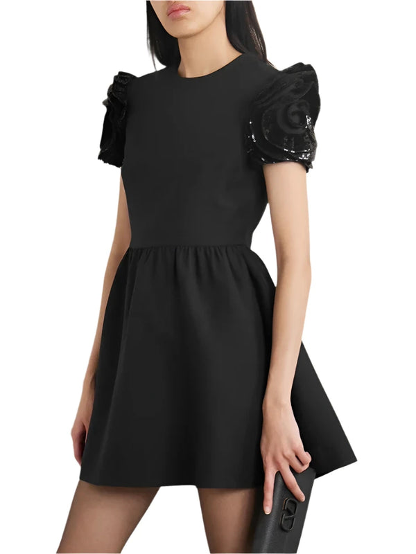 Black Puff Sleeve Mini Dress