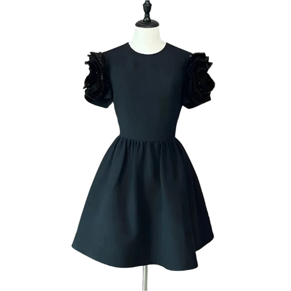 Black Puff Sleeve Mini Dress