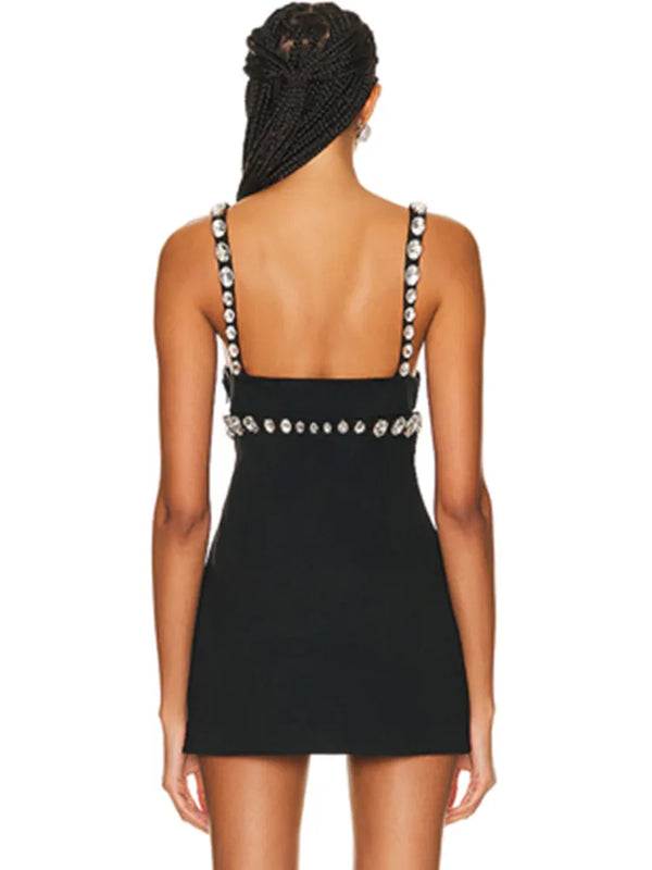 Black Rhinestone Mini Dress