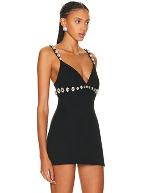 Black Rhinestone Mini Dress