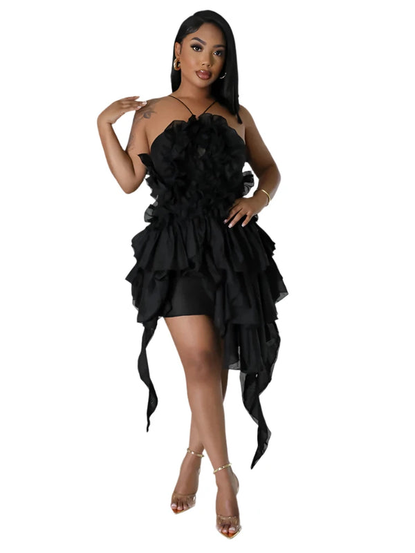 Black Ruffled Mini Party Dress