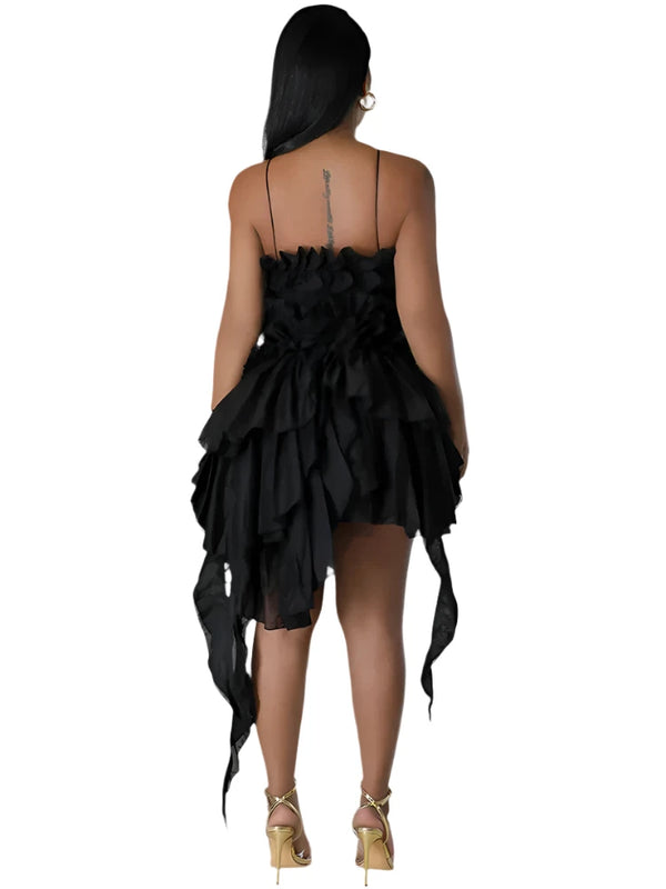 Black Ruffled Mini Party Dress