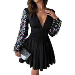 Black Sequin Long Sleeve Mini Dress