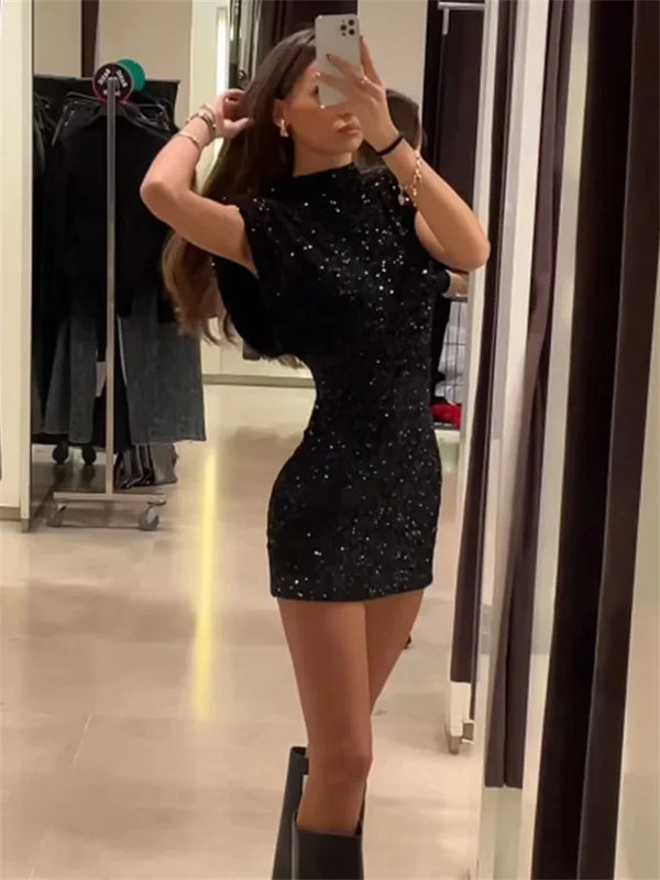 Black Sequin Mini Dress 