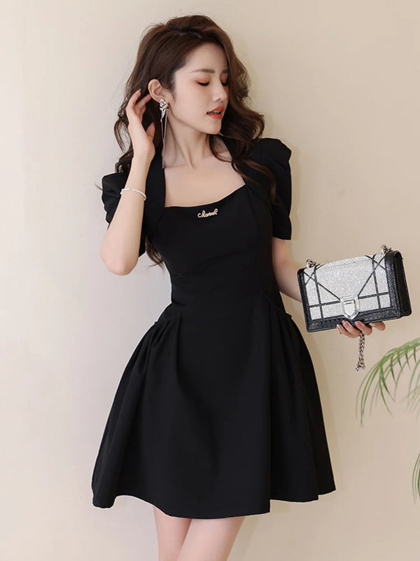 Black Short Sleeve Mini Dress 