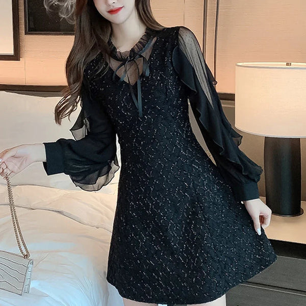 Black Sparkly Long Sleeve Dress