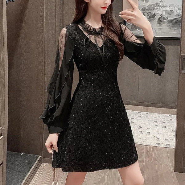 Black Sparkly Long Sleeve Dress