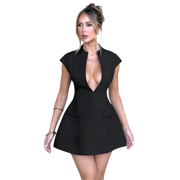 Black V Neck Mini Dress