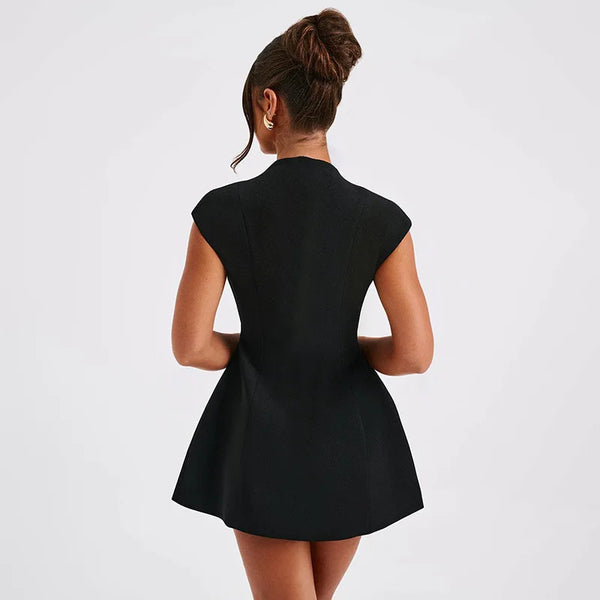 Black V Neck Mini Dress