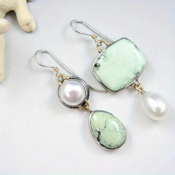 Bohemian Asymmetric Pearl Drop Earrings