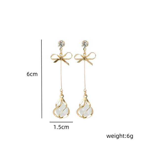 Bowknot Pearl Dangle Drop Earrings