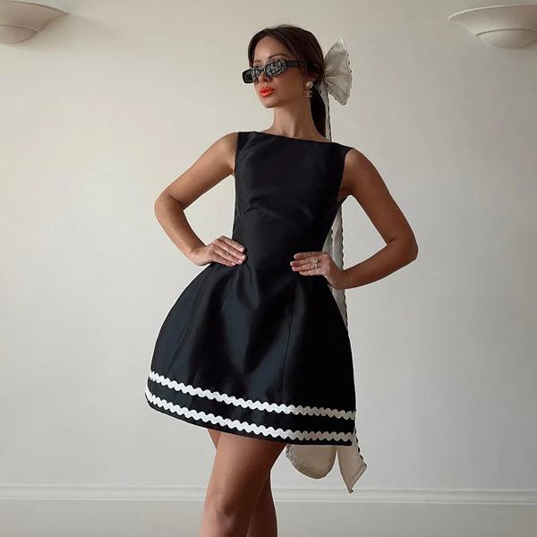 Chic Black and White A Line Mini Dress 