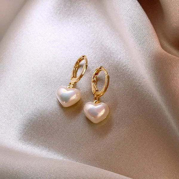 Classic Design Pearl Heart Drop Earrings