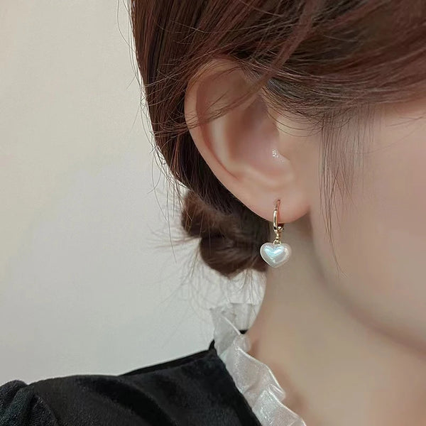 Classic Design Pearl Heart Drop Earrings