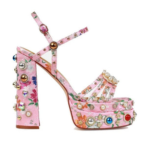 Pink Heels With Pearls And Rhinestones