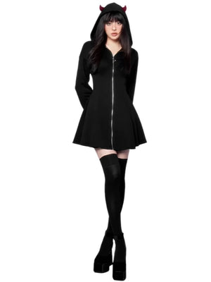 Devil Hoodie Black Mini Dress 