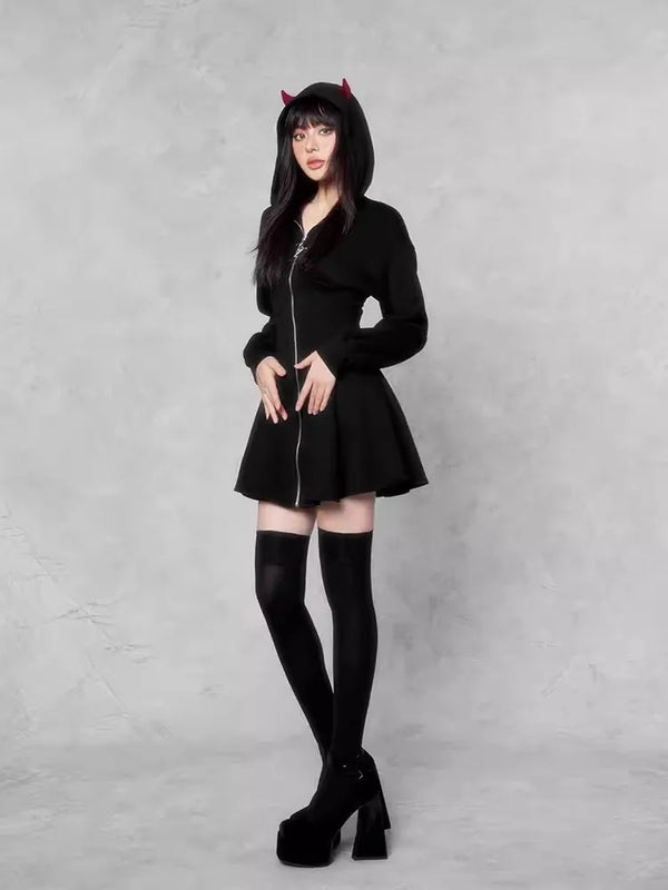 Devil Hoodie Black Mini Dress 