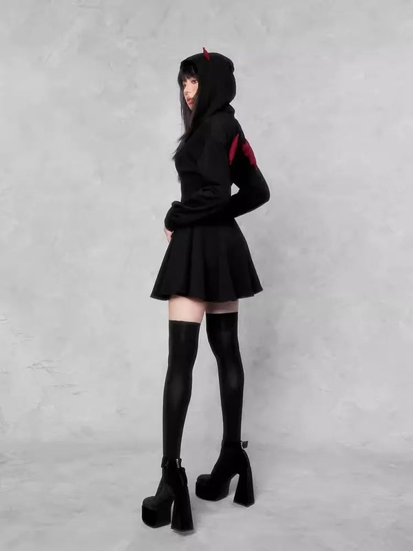 Devil Hoodie Black Mini Dress 