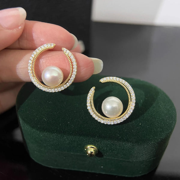 Diamond Design Hoop Earrings With Pearl Drop