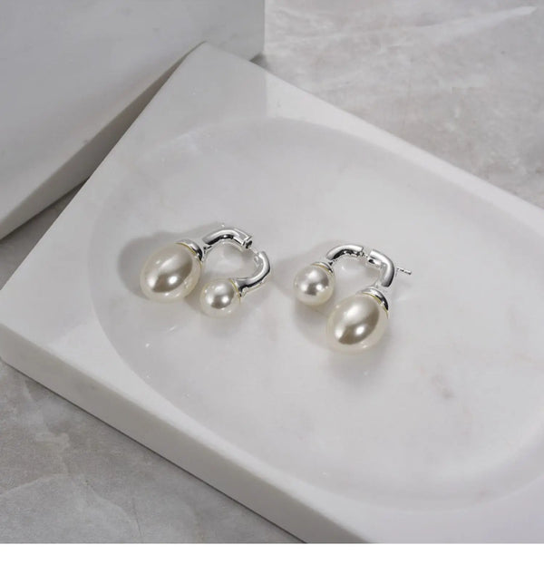 Double Pearl Drop Earrings