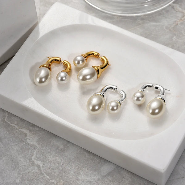 Double Pearl Drop Earrings