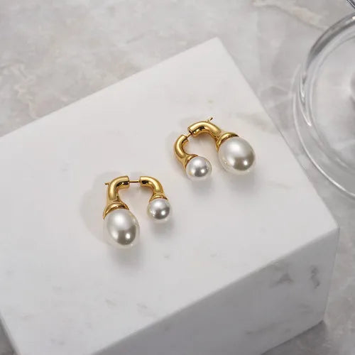 Double Pearl Drop Earrings