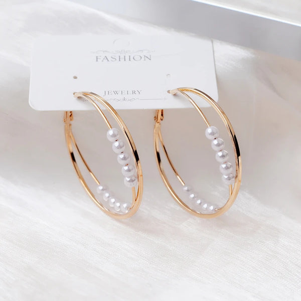 Drop Hoop Pearl Earrings