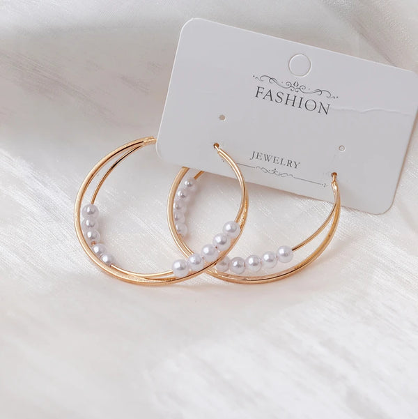 Drop Hoop Pearl Earrings