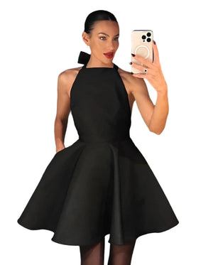 Elegant Black Mini Dress with Bow