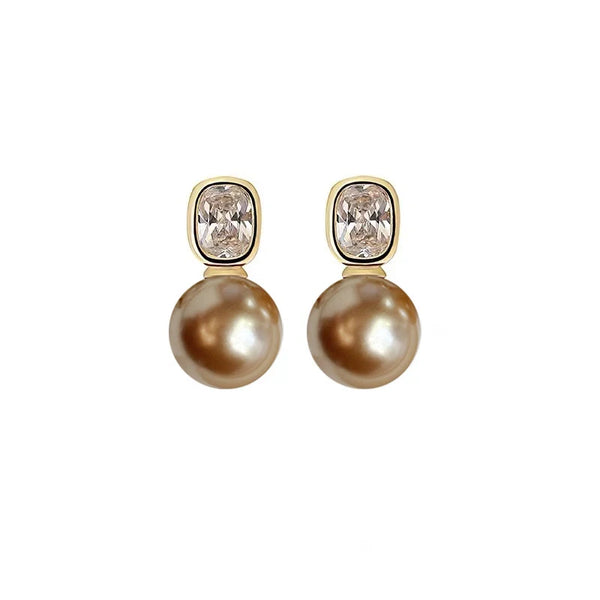 Elegant Design Champagne Round Pearl Earrings Drop